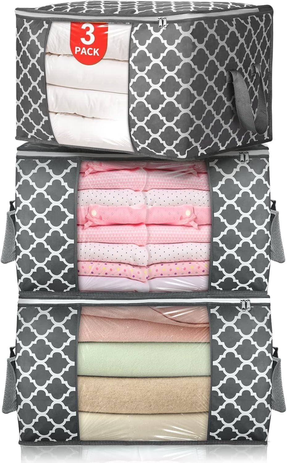 90 L Large Storage Bag Clothes Storage Organizer with Durable Handles for Closet Storage, Comforter, Blanket, Clothing, Bedding and Toys 6 Pack(Pattern)