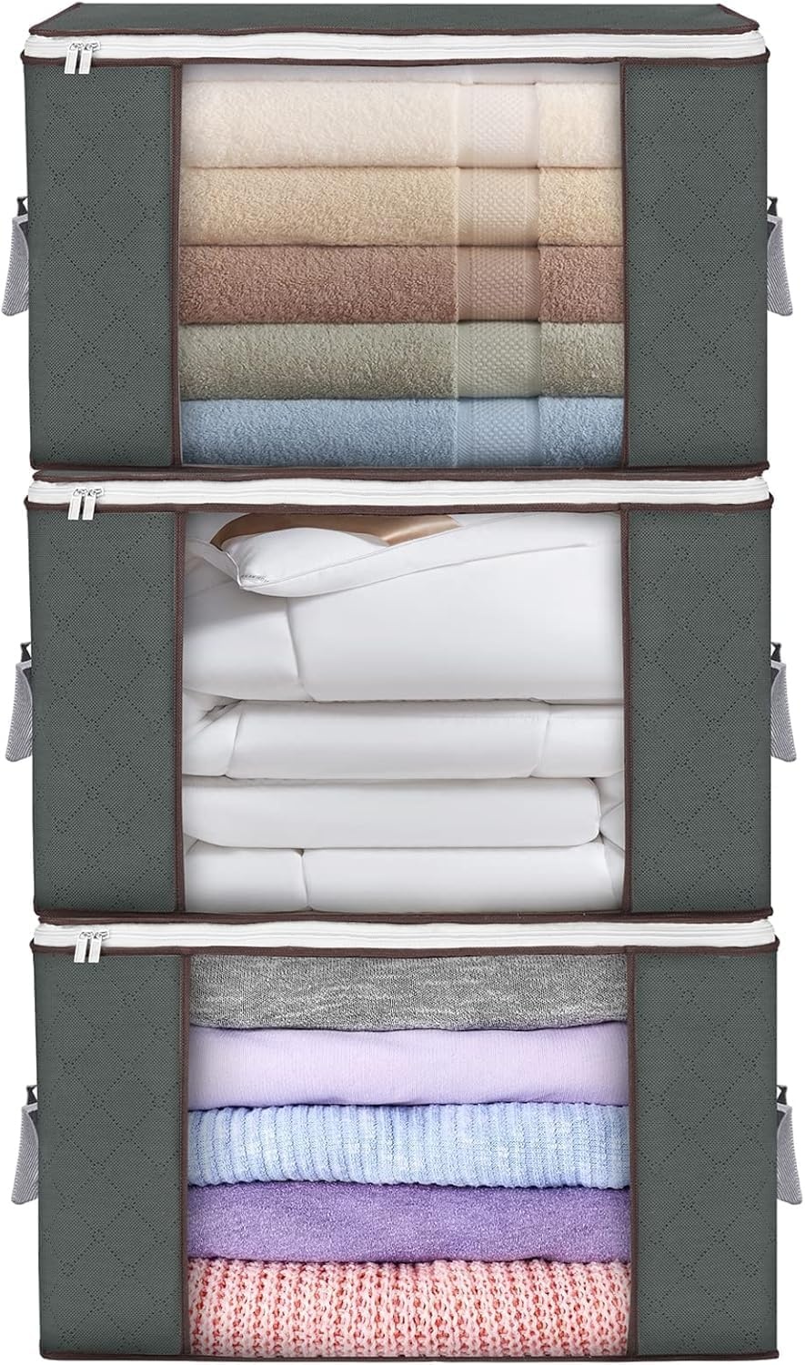 90 L Large Storage Bag Clothes Storage Organizer with Durable Handles for Closet Storage, Comforter, Blanket, Clothing, Bedding and Toys 6 Pack(Grey)