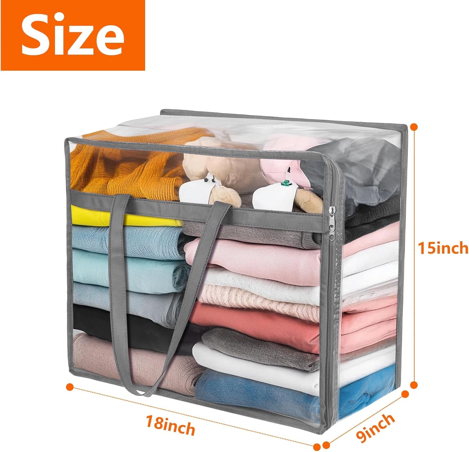 Budding Joy 6 Pack Clear Zippered Storage Bags for Clothes,40L Closet Organizers and Storage Containers Vinyl Moving Bag for Bedding, Linen, Blankets, Comforters, Clothing & Toys(Grey)